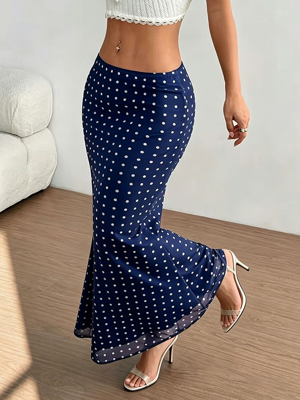 Zara Summer Polka Dot Mesh Bodycon Skirt